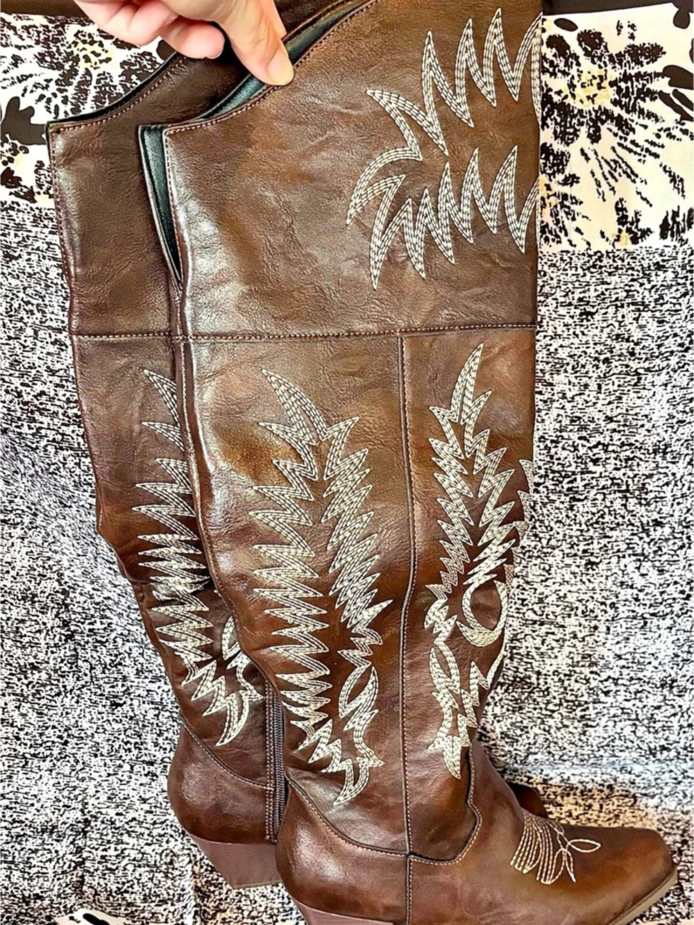 Brown Embroidered Western Cowboy Knee High Boots EU 37 US 6.5/7